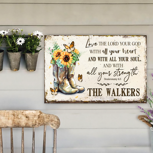 Personalized Sunflower Boots The Lord Your God Metal Sign