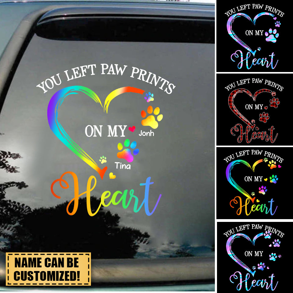 Dog Paw Prints On My Heart Personalized Decal