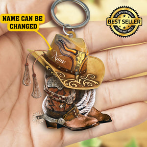 Personalized Western Cowboy Boots Double-Sides Shaped Acrylic Keychain