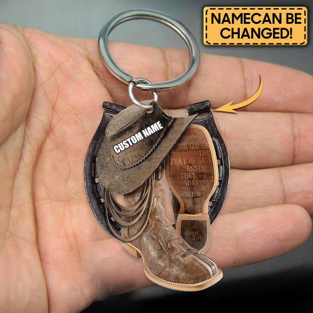 Personalized Cowboy Boots With Name Two Sides Shaped Acrylic Keychain
