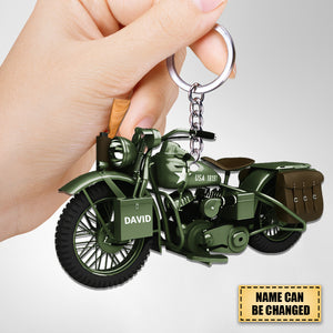 Army Military Motorcycle - Personalized Flat Keychain - Gift for Army Man