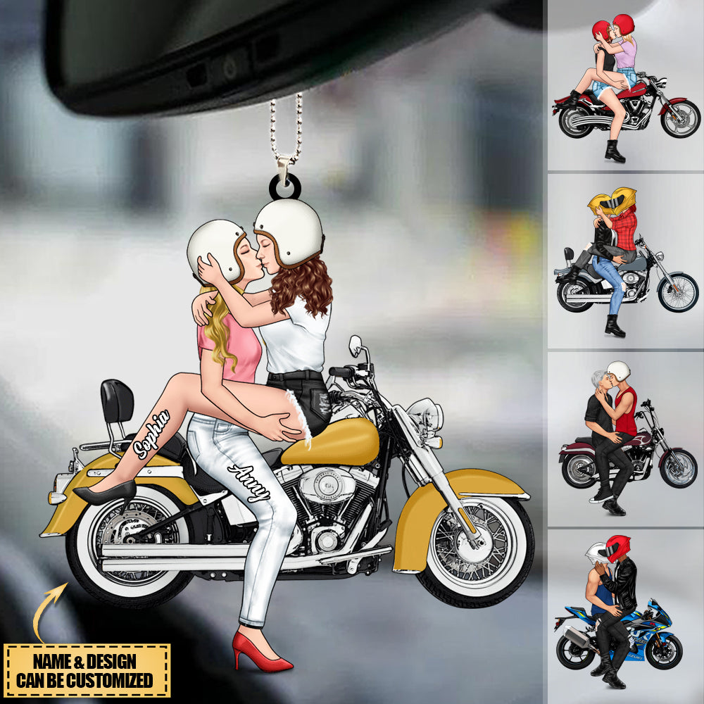 Kissing Motorcycle Couple - Personalized Ornament For Him, For Her, Motorcycle Lovers