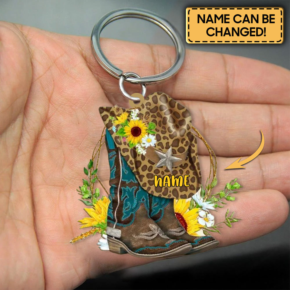Personalized Cowboy & Cowgirl Boots And Hat Shaped Acrylic Keychain
