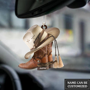 Personalized Boots And Hat Cowboy Flat Acrylic Car Ornament