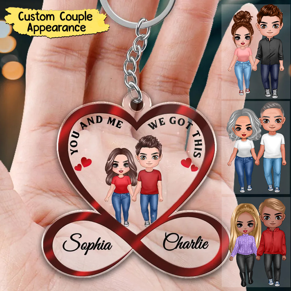 Infinity Heart Doll Couple Standing Anniversary Gift Personalized Acrylic Keychain