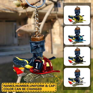 Personalized Firefighter Helmet & Boots Keychain
