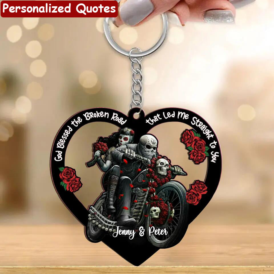 Custom Biker Skeleton Couple Acrylic Keychain - Gift Idea For Couple