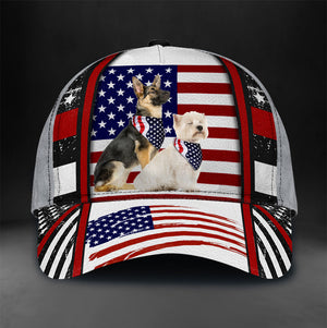 Dogs With US Flag Background Personalized Classic Cap - CP100PS01