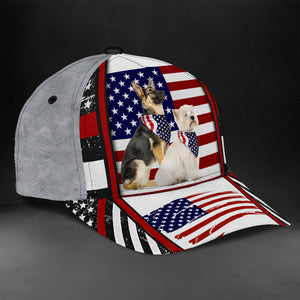 Dogs With US Flag Background Personalized Classic Cap - CP100PS01