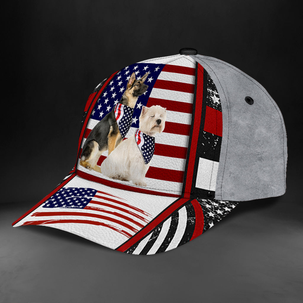 Dogs With US Flag Background Personalized Classic Cap - CP100PS01