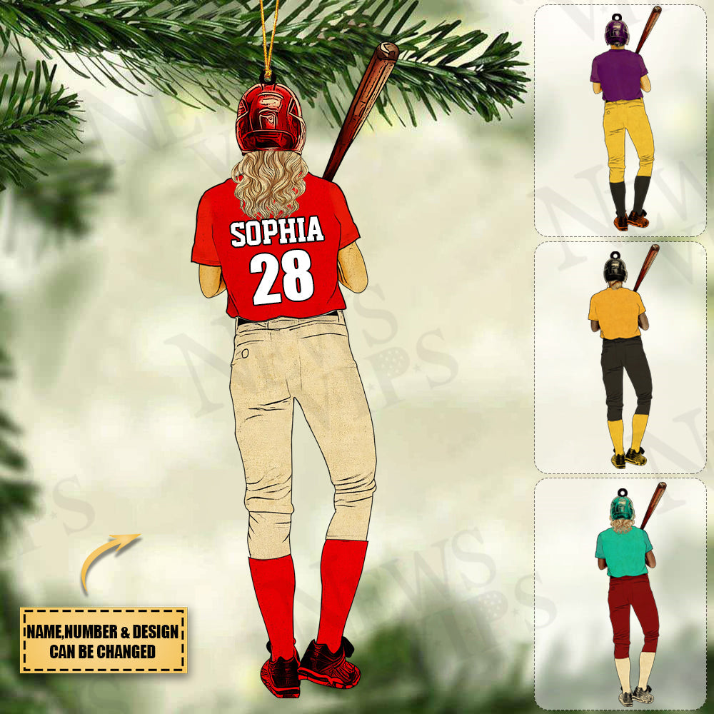 Personalized Softball Player Acrylic Christmas Ornament For Softball Lovers