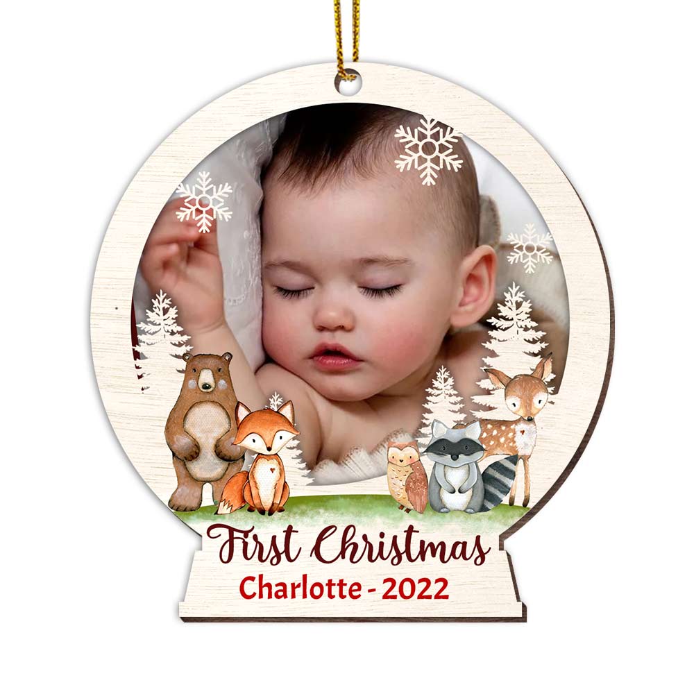 Personalized Baby First Christmas Photo Circle Ornament