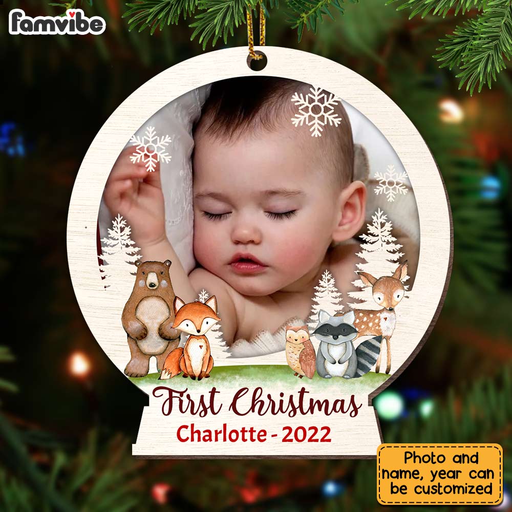 Personalized Baby First Christmas Photo Circle Ornament