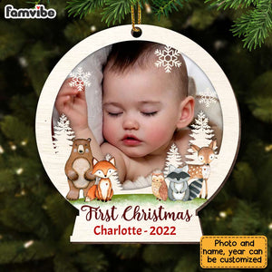 Personalized Baby First Christmas Photo Circle Ornament