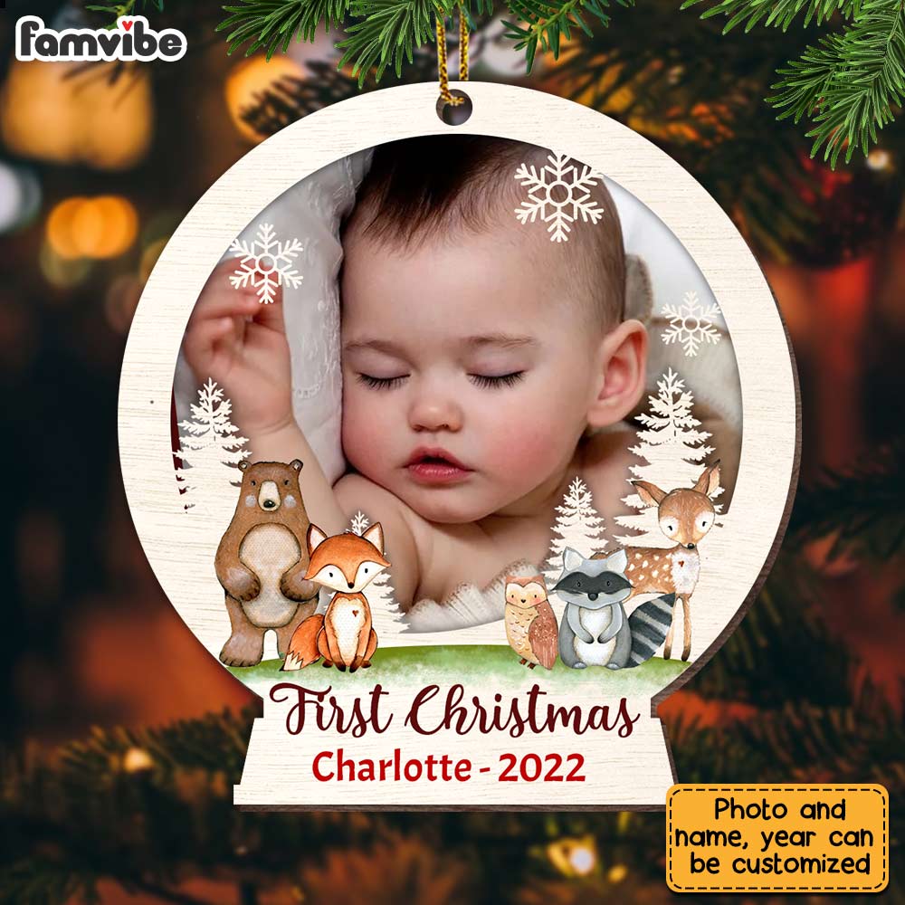 Personalized Baby First Christmas Photo Circle Ornament