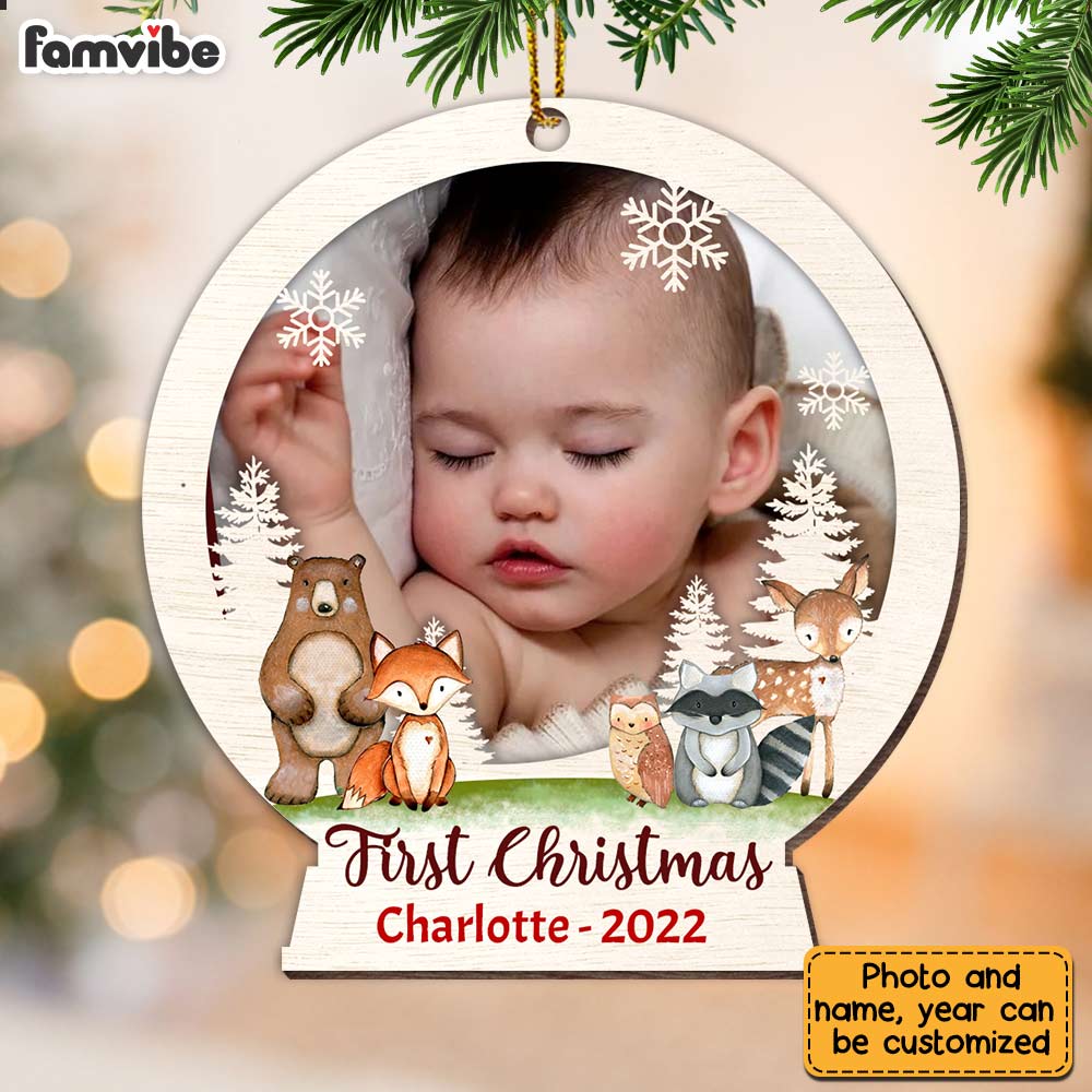Personalized Baby First Christmas Photo Circle Ornament