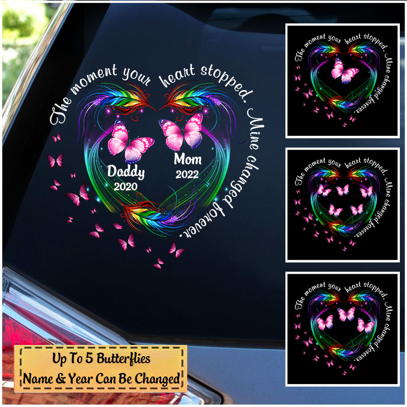 The Moment Your Heart Stopped Mine Changed Forever Butterfly Feather Pattern Personalized Decal