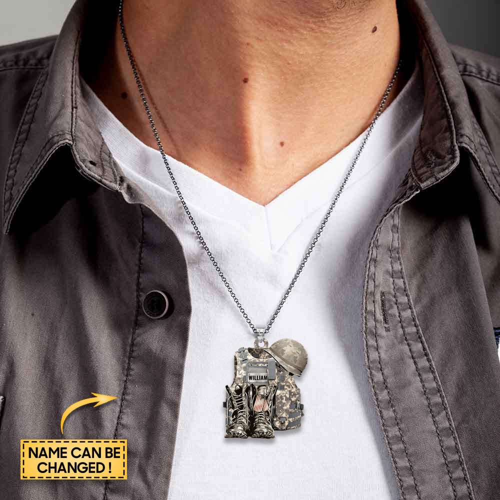Military Uniform - Boots & Hat - Personalized Stainless Steel Necklace