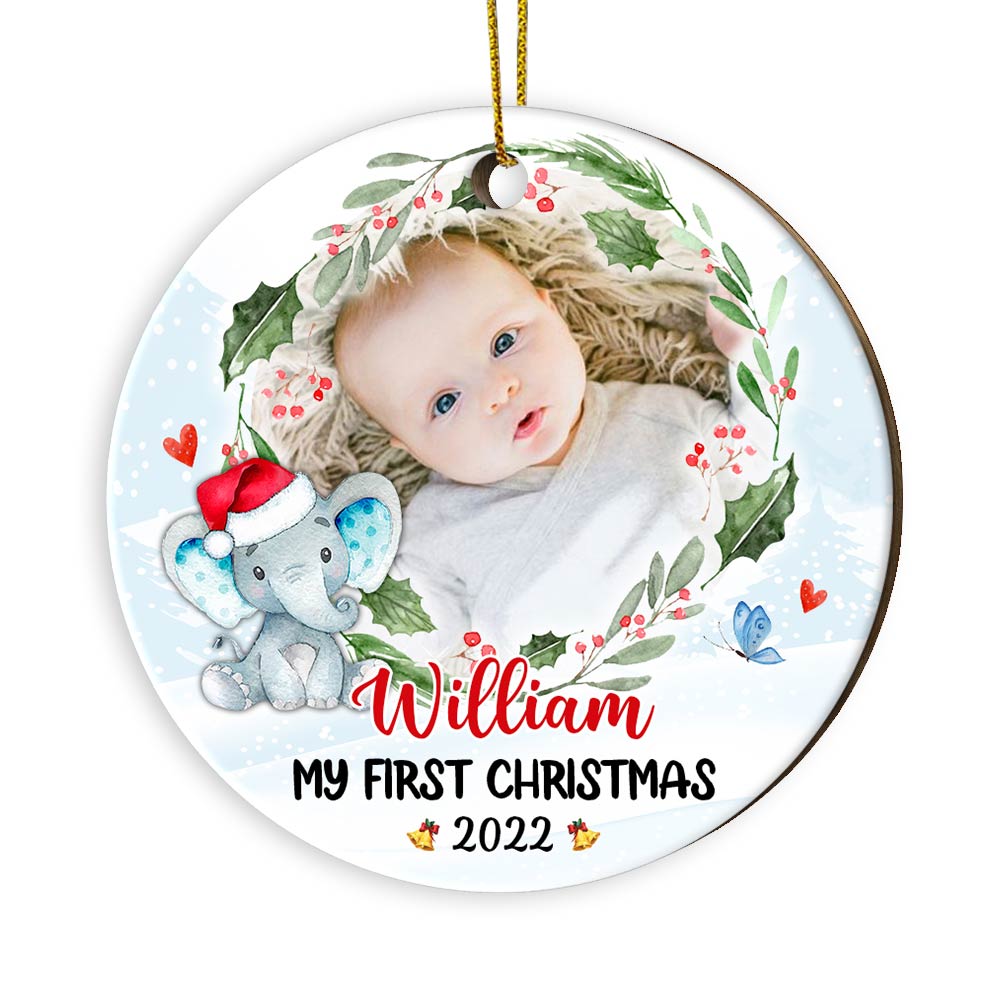 Personalized Baby First Christmas Elephant Circle Ornament NB103 30O28