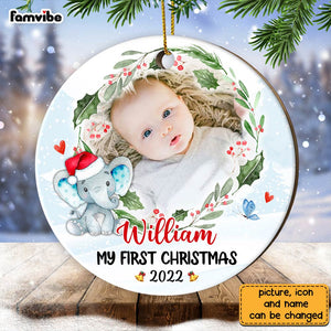 Personalized Baby First Christmas Elephant Circle Ornament NB103 30O28