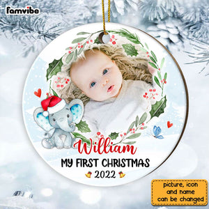 Personalized Baby First Christmas Elephant Circle Ornament NB103 30O28