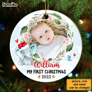 Personalized Baby First Christmas Elephant Circle Ornament NB103 30O28