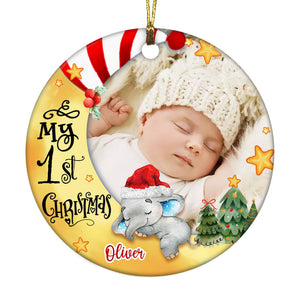 Personalized Baby First Christmas Photo Circle Ornament