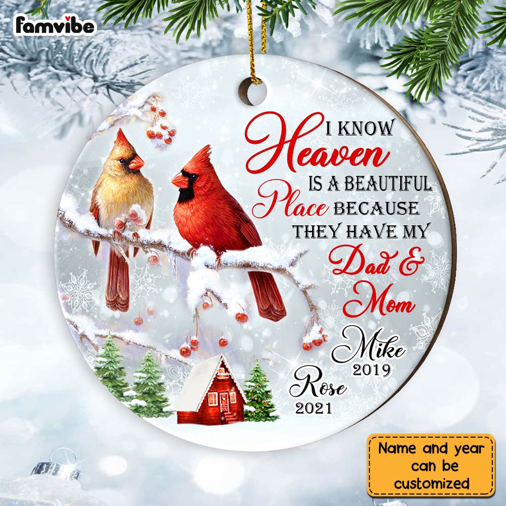 Personalized Cardinal Heaven Is A Beautiful Place Circle Ornament NB112 32O28