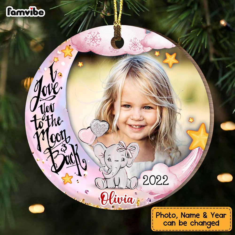 Personalized Granddaughter I Love You Moon Elephant Photo Circle Ornament NB282 23O47