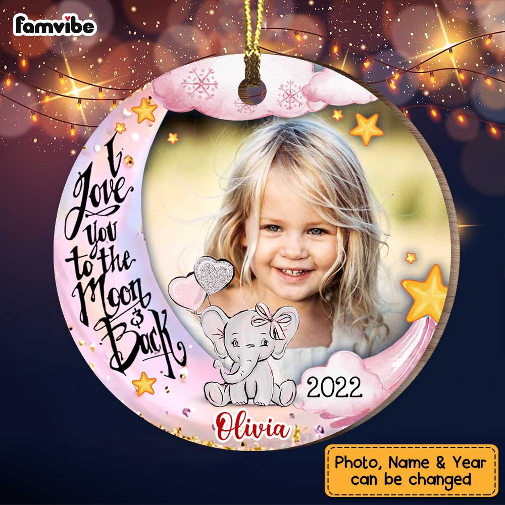 Personalized Granddaughter I Love You Moon Elephant Photo Circle Ornament NB282 23O47