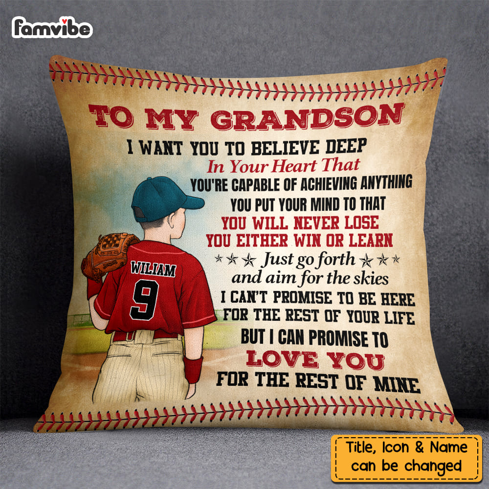 Personalized To My Grandson Love Baseball Pillow NB294 30O58