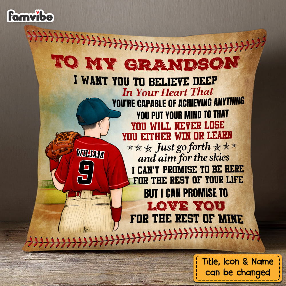 Personalized To My Grandson Love Baseball Pillow NB294 30O58