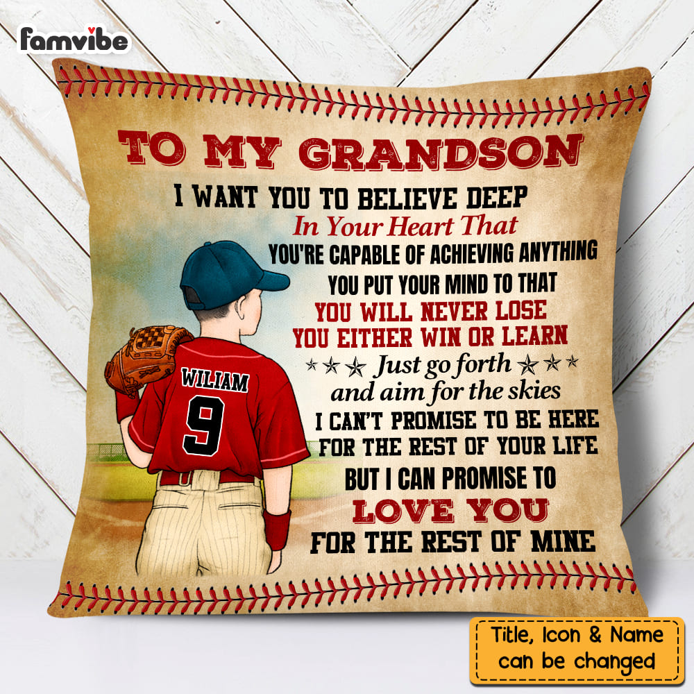 Personalized To My Grandson Love Baseball Pillow NB294 30O58
