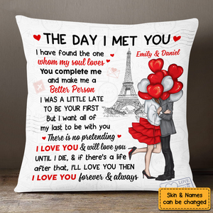 Personalized Couple With Balloons Heart The Day I Met You Pillow