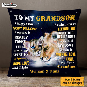 Personalized To Grandson From Grandma Lion Lion Hug This Pillow DB151 32O58