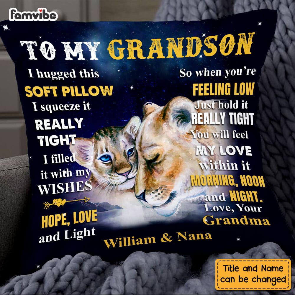 Personalized To Grandson From Grandma Lion Lion Hug This Pillow DB151 32O58