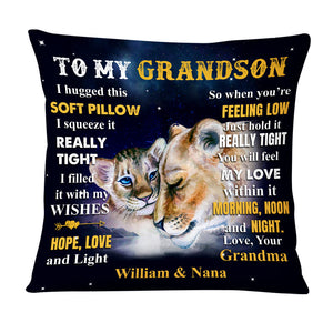 Personalized To Grandson From Grandma Lion Lion Hug This Pillow DB151 32O58