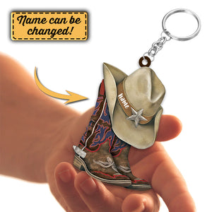 Personalized Cowboy Boots And Hat Shaped Acrylic Keychain