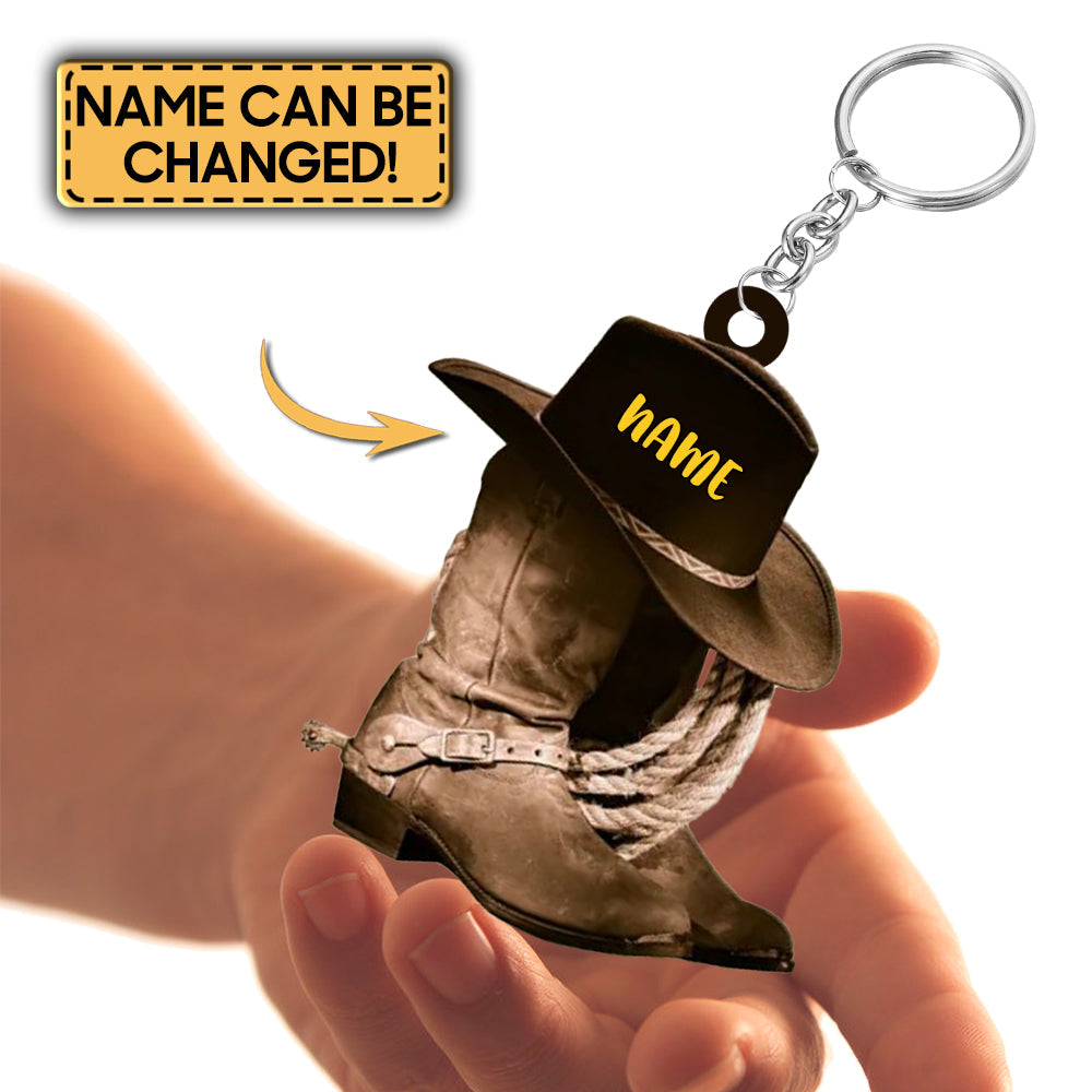 Personalized Cowboys & Cowgirls Boots And Hat Shaped Acrylic Keychain