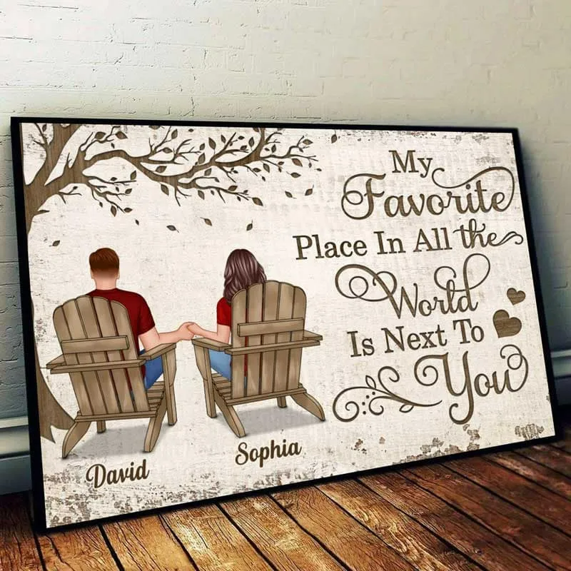 My Favorite Place Is Next To You - Back View Couple Sitting Under Tree - Personalized Horizontal Poster