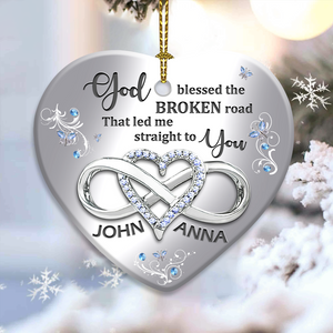 Sparkle Infinity Heart God Blessed Personalized Ceramic Ornament