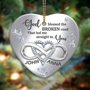 Sparkle Infinity Heart God Blessed Personalized Ceramic Ornament