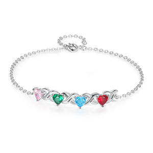 Family Custom Bracelet Heart Personalized with 2+ Birthstones