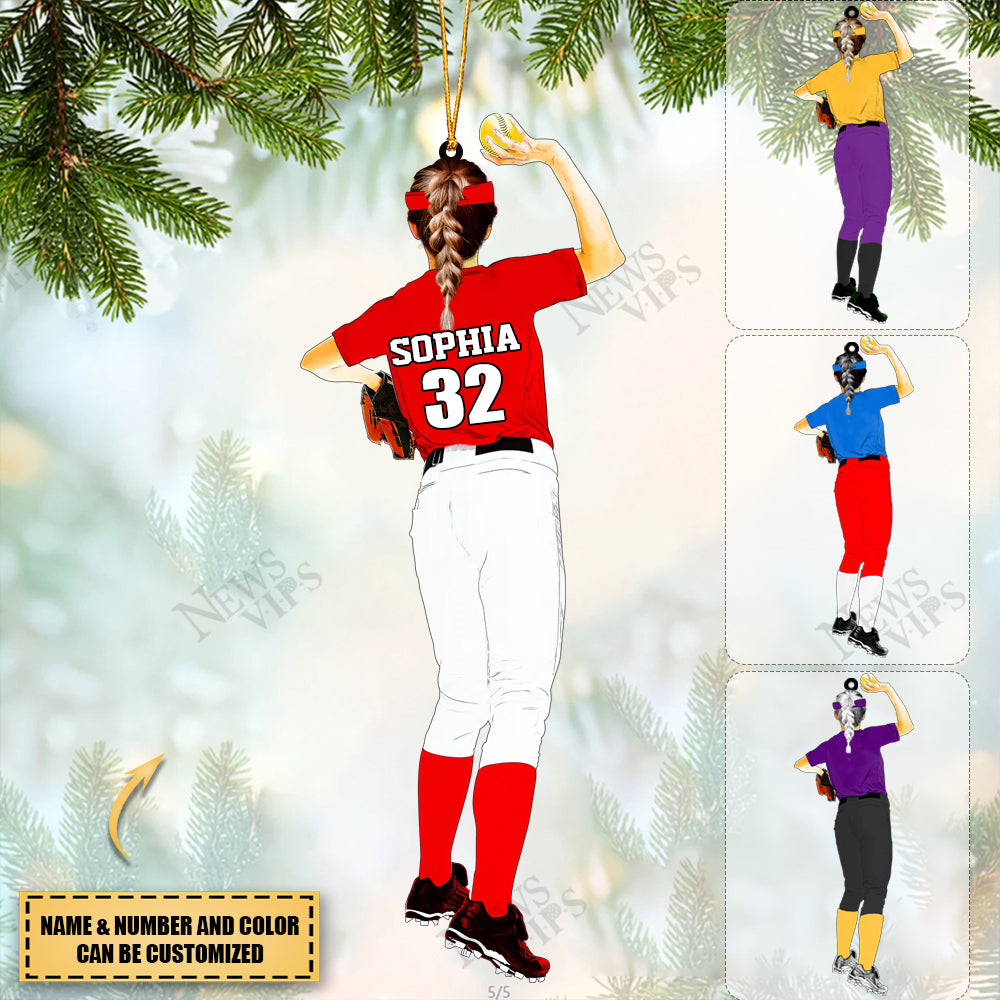 Personalized Softball Girl Acrylic Christmas Ornament For Softball Lovers