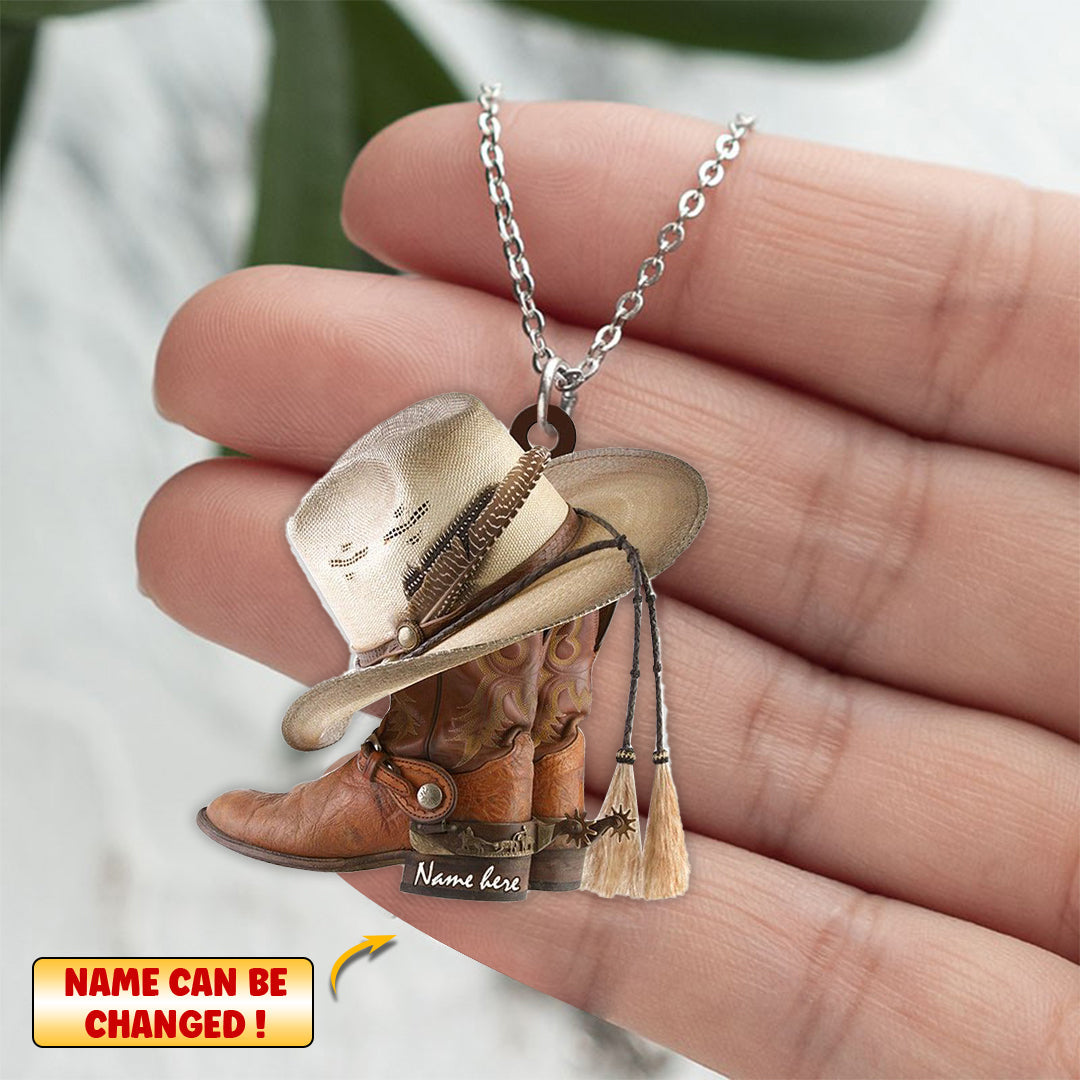 BOOTS AND HAT COWBOY - PERSONALIZED STAINLESS STEEL NECKLACE