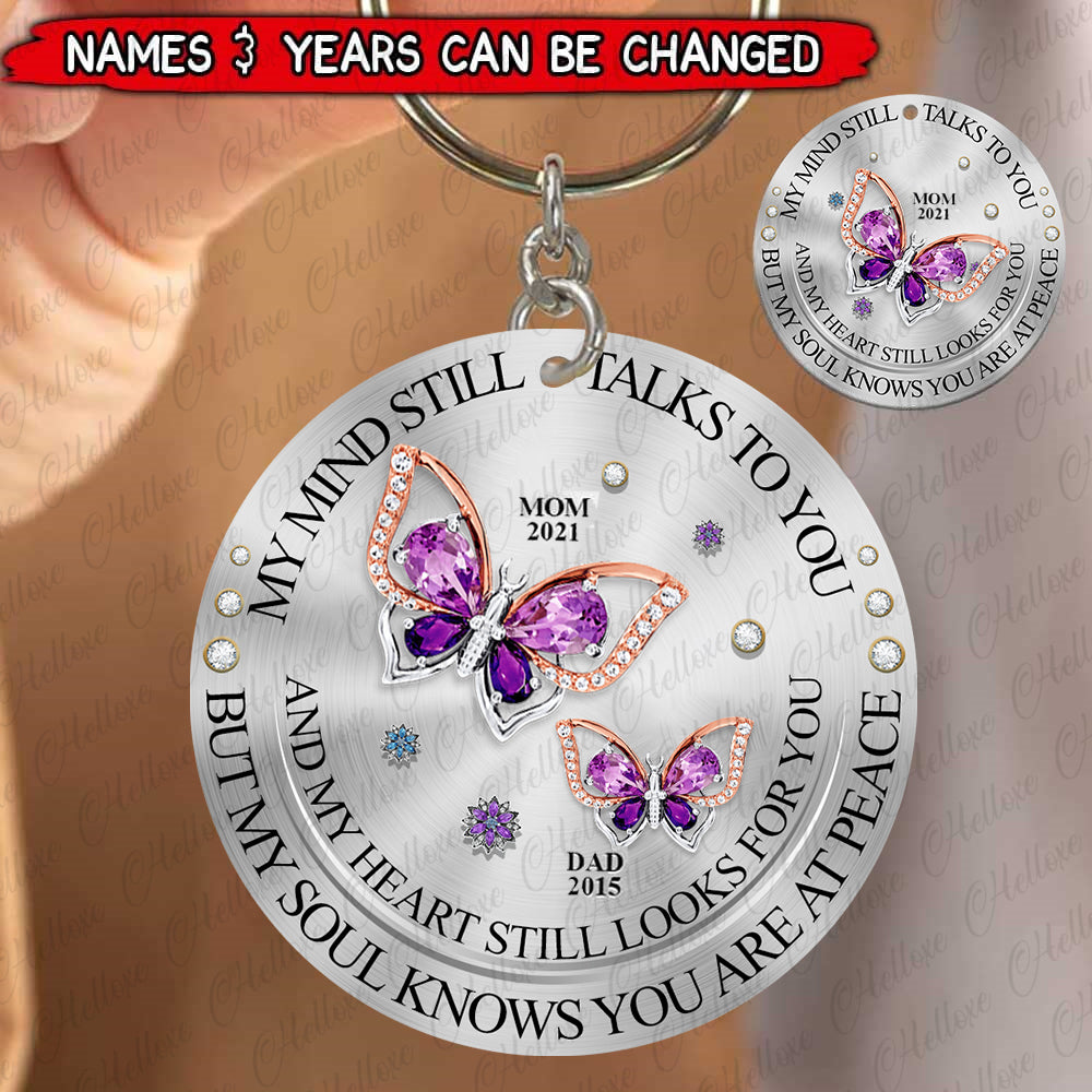 Memorial Purple Butterfly My Mind My Heart My Soul Personalized Stainless Steel Keychain