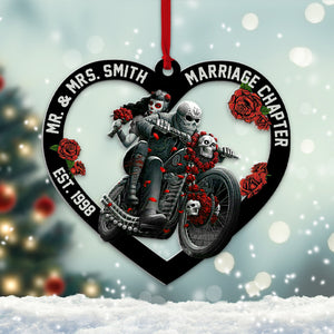 Personalized Couple Acrylic Ornament, Biker Skull Couple Marriage Chapter