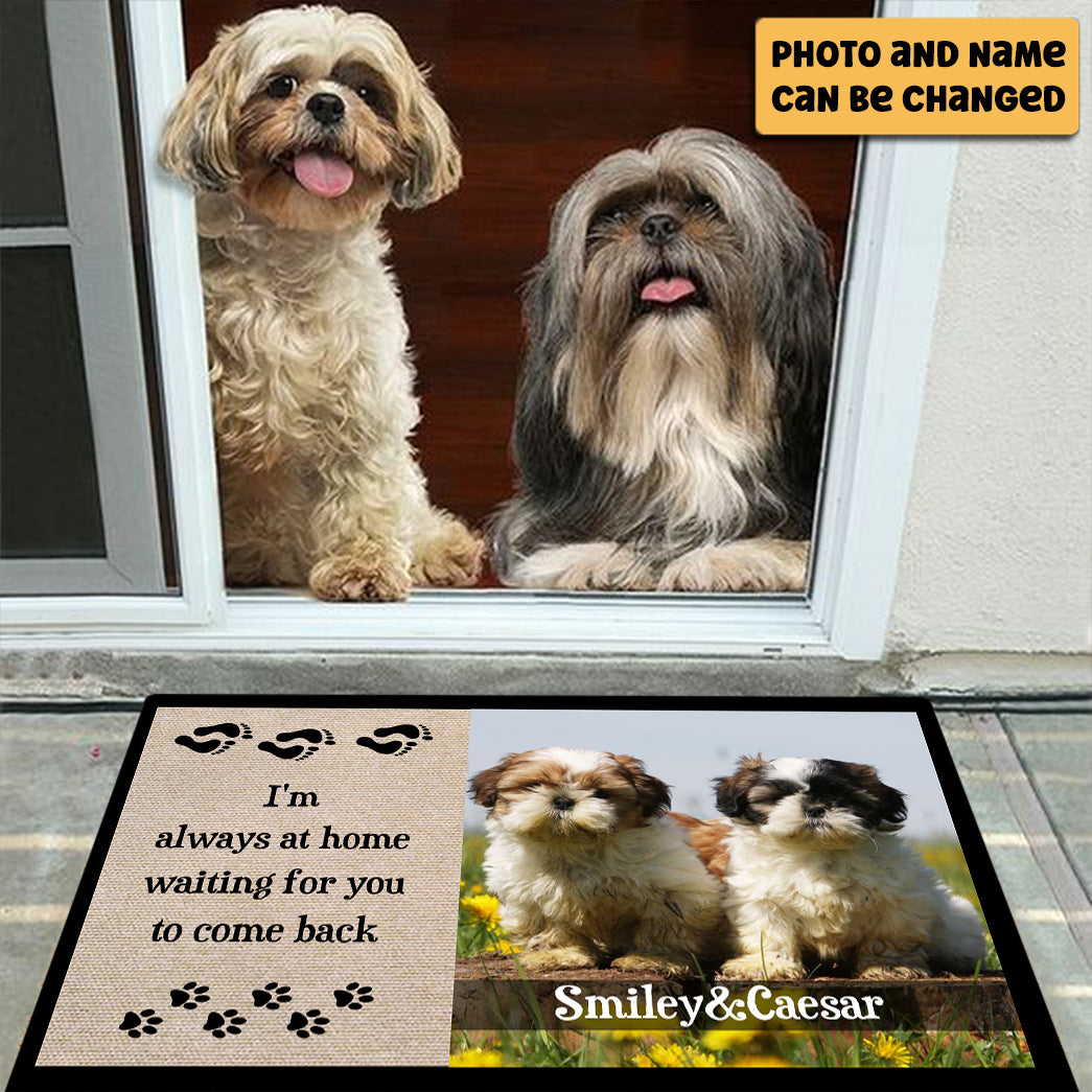 Always at Home Waiting for You Dog Photo Personalized Doormat