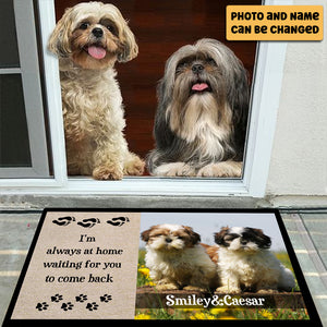 Always at Home Waiting for You Dog Photo Personalized Doormat