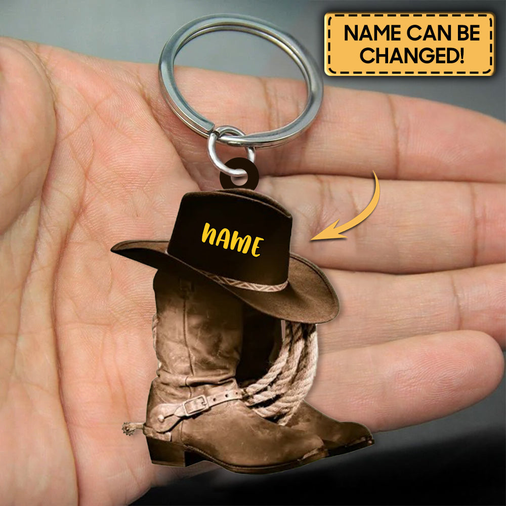 Personalized Cowboys & Cowgirls Boots And Hat Shaped Acrylic Keychain